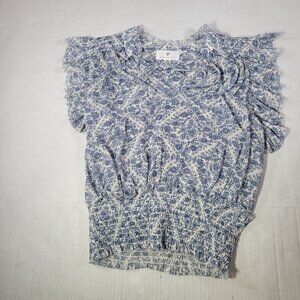 Socialite Women Blue & White Floral Smocked Blouse Size XS